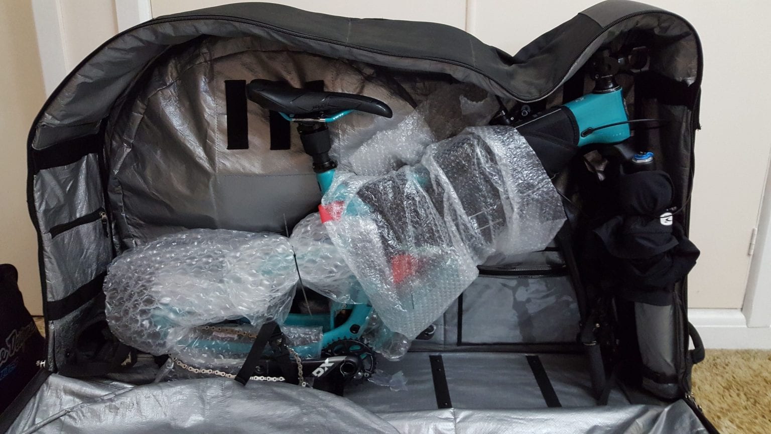Yeti packed into an EVOC bike bag